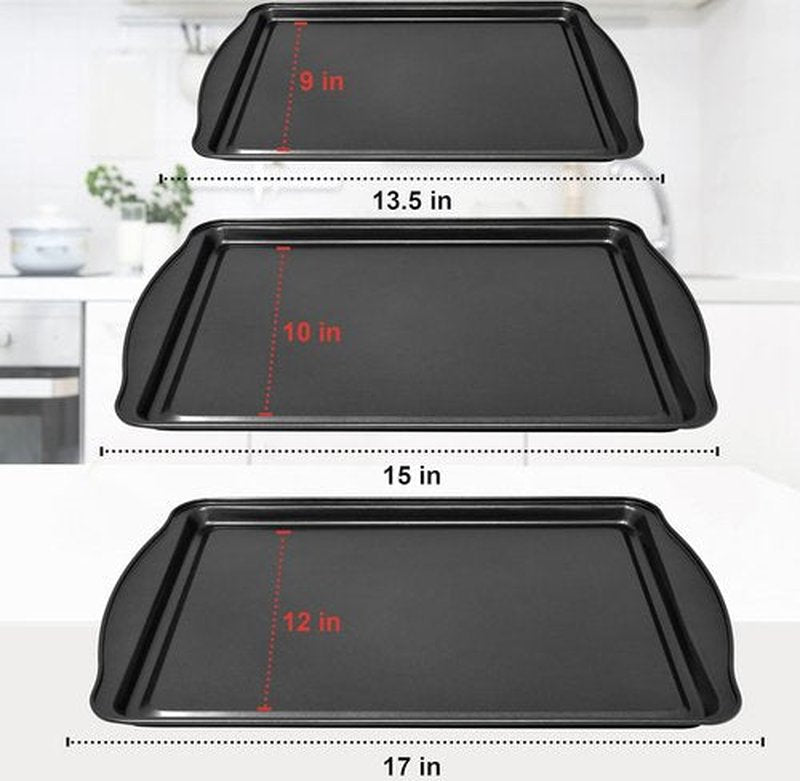 Perlli Non-Stick Baking Sheets - 3-Piece Carbon Steel Oven Tray Set (Small, Medium & Large)