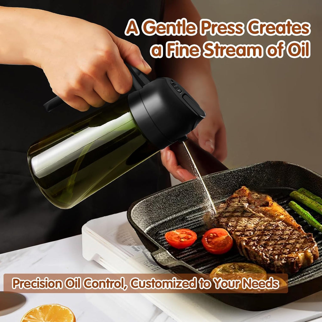XBllcyiv 16oz/470ml Glass Olive Oil Sprayer for Cooking - 2 in 1 Olive Oil Dispenser for Kitchen Gadgets, Air Fryer, Salad, and BBQ (black)