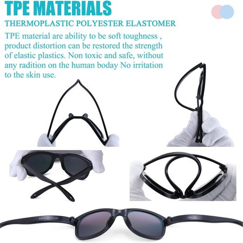 COASION Bendable Flexible Polarized Newborn Baby Sunglasses with Silicon Strap for Infant Boys Girls Age 0-12 Months (Dark Blue/Grey)
