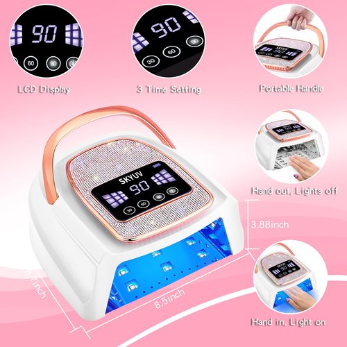 Rechargeable UV LED Nail Lamp, SKYUV Cordless Nail lamp for Gel Polish, UV Nail Lamp with 4 Timer Setting and Handle, Professional Nail UV Light for Gel Nails with 30 Beads for Salon and Home