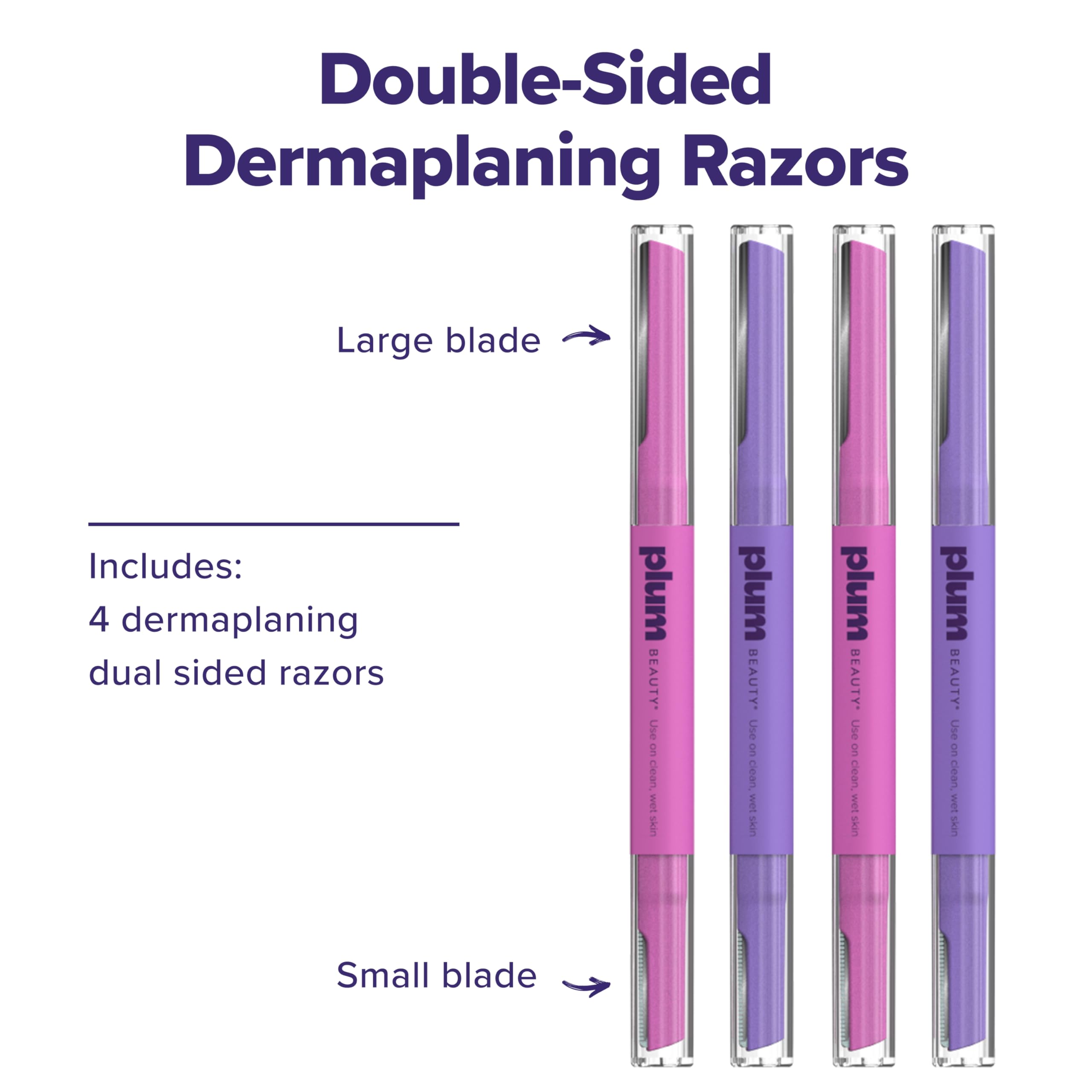 Plum Beauty Double-Sided Dermaplaning Razors (4-Pack) - Womens Facial Razors