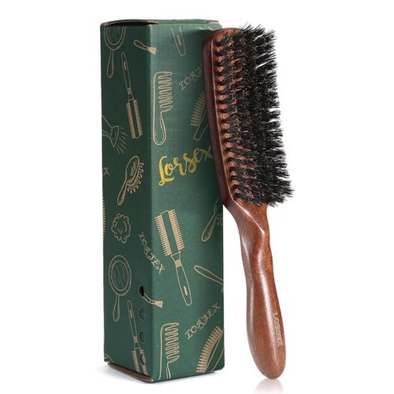 Lorsex Hair brush for Men, Boar Bristles Slick Back Hair Brush for Fine Thin Medium Hair, Nature Boar Hairbrush for Beard Styling
