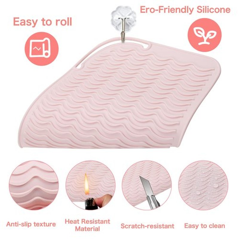 Heysam Professional Heating Pad Silicone Mat for Hair Tools, Travel Heat Mat Cover for Flat Iron Hair Straightener and Curling Iron Mat, Non-Slip Silicone Mat Pouch for Countertop, Size 9"x6.5"