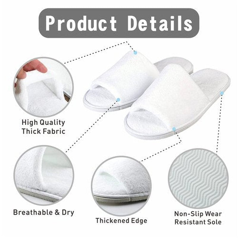 KHC-KHF Spa Slipper 5 Pairs of White Velvet Open Toe Slippers with Travel Bags Slippers Unisex for Guest Women Men for Spa Party Guest Hotel Travel Washable