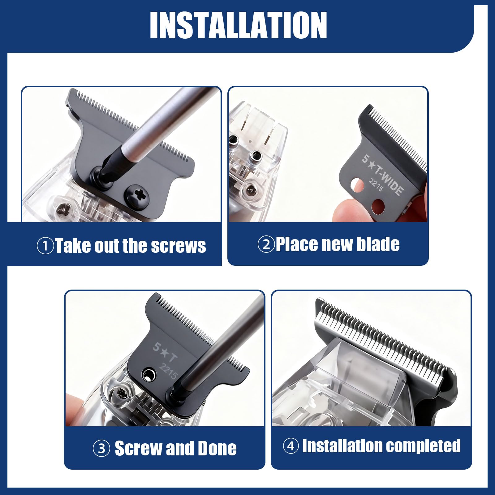 2215 Adjustable Replacement T Wide Blades Compatible with Wahl 5 Star Serise Detailer Li Trimmer 8081 and 8171 Models