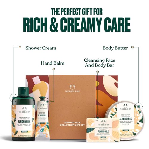The Body Shop Almond Milk Collection Gift Set | 4-Piece Vegan Set with Shower Cream, Body Butter & More