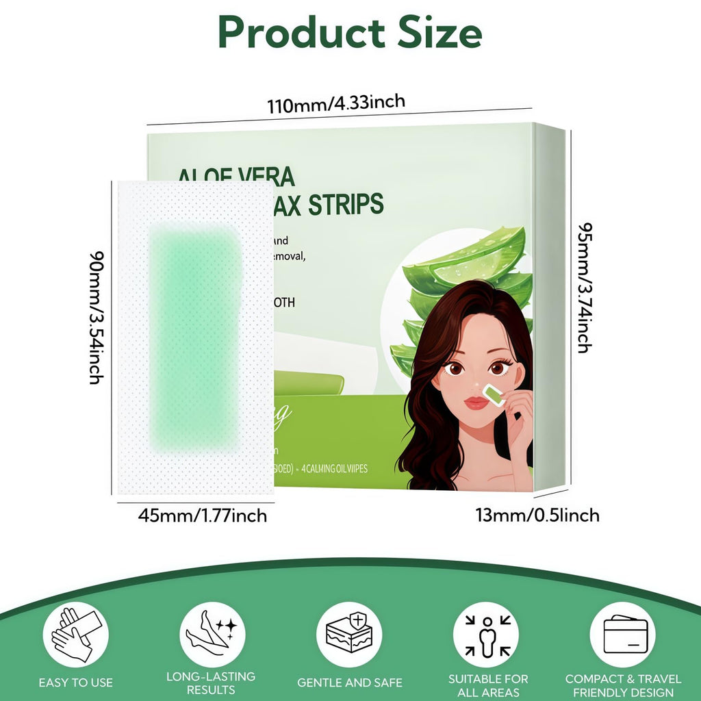 Face Wax Strips, 40Pcs Facial Wax Kit for Women's Hair Removal with 40 Waxing Strips & 4 Calming Oil Wipes, Aloe Vera