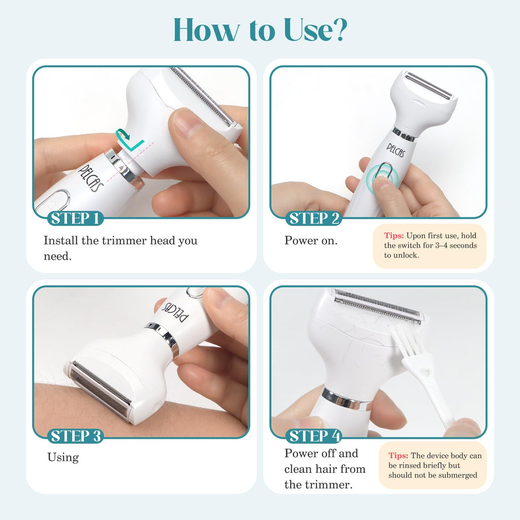 PELCAS Bikini Trimmer for Women Kit, 6 in 1 Waterproof Wet Electric Shaver