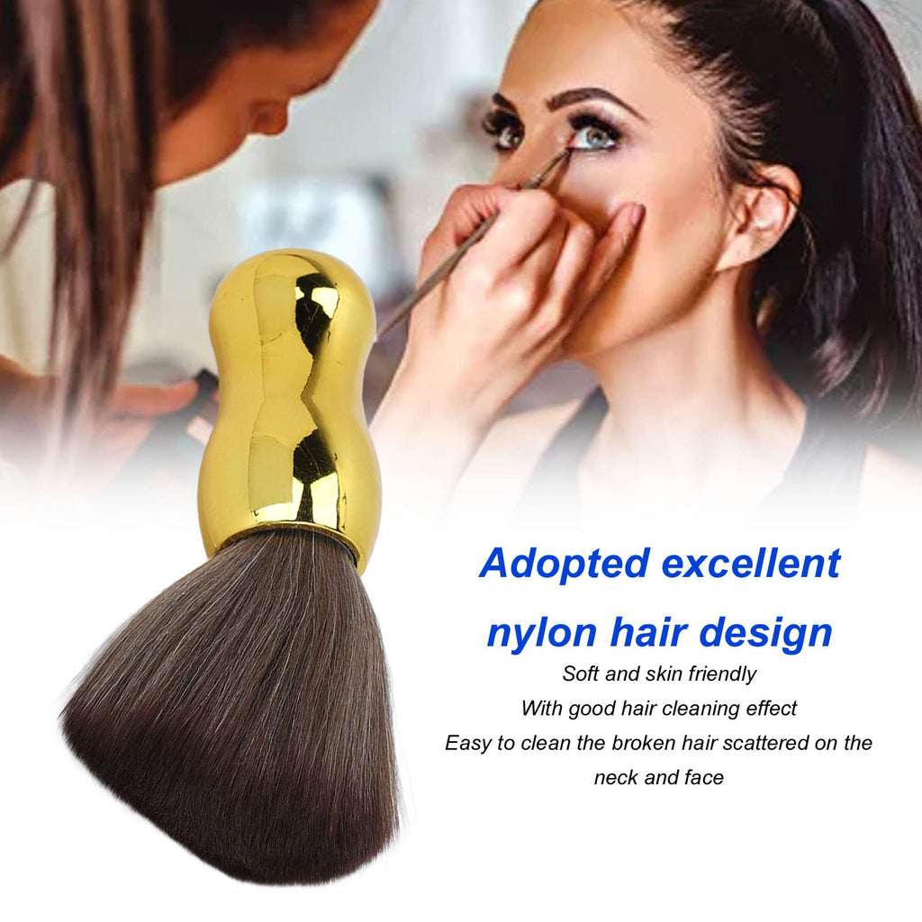 Professional Barber Neck Duster Brush, Soft Nylon Hair Cleaning Brush for Haircutting, Salon & Barbershop Hair Sweeping Brush for Face, Neck & Shoulders Gold