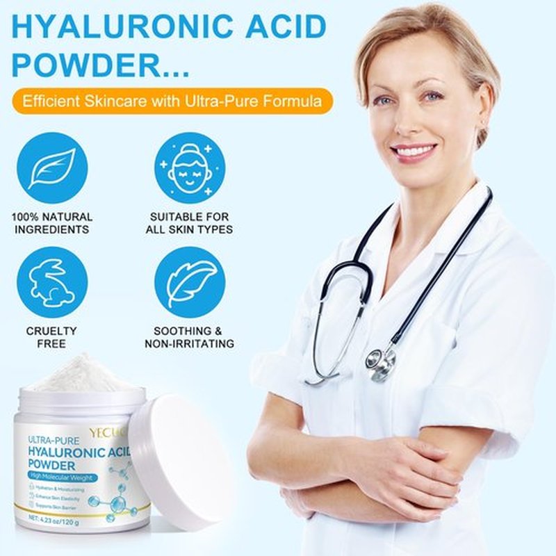 Hyaluronic Acid Powder for Face - High Purity, Water-Soluble Hydrating Powder for DIY Serum, Moisturizer, Skin Care Routine - Deep Moisture, Fine Lines, Anti-Aging Support 120G