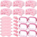 Hoteam 24 Pcs Spa Party Favors Supplies 6 Spa Headband 6 Plush Sleep Eye Mask 6 Hair Claw Clips 6 Clear Cosmetic Bags for Adult Sleepover Slumber Party Graduation Gift(Pink)