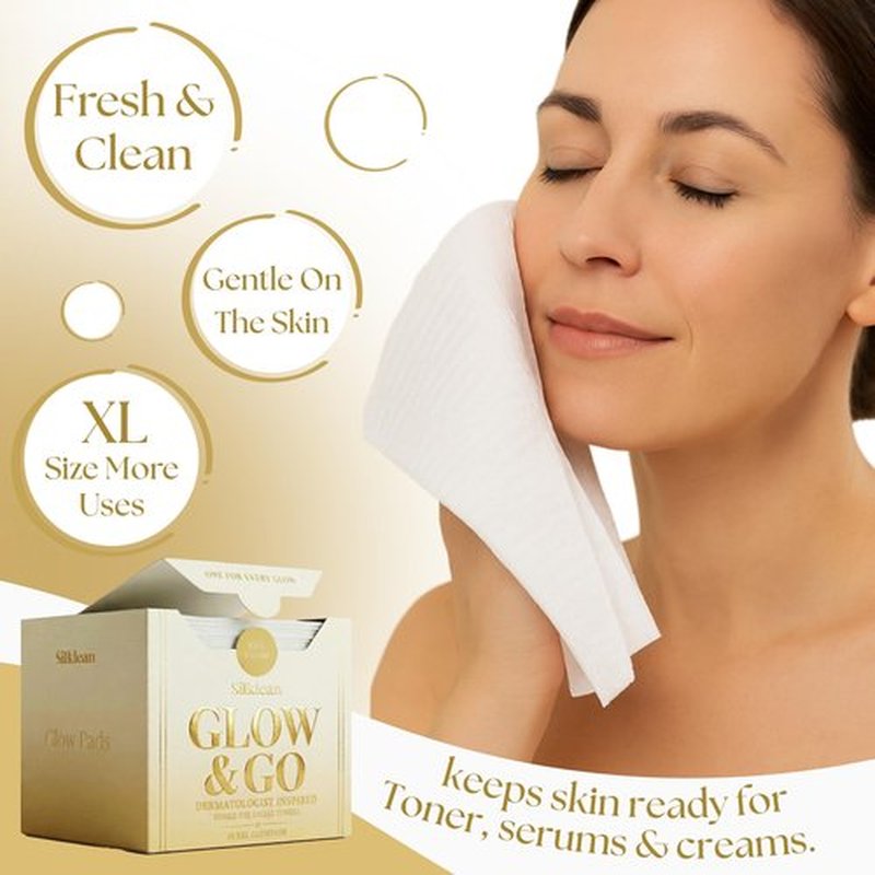 Silklean Glow & Go XL Disposable Face Towel 10x15 Inch, 100% Biodegradable Premium Towels for Fine Line Prevention & Radiant Skin, Chemical Free, 50 Count One Month Supply, 1 Pack