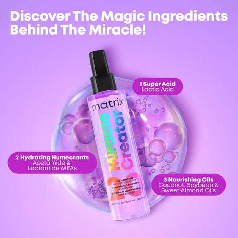 Matrix Miracle Creator Leave-In Conditioner Spray - Heat Protectant, Anti-Frizz, Moisturizing & Detangling, For Damaged Hair