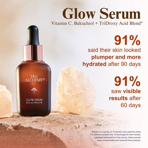Tru Alchemy Vitamin C Glow Serum - Hydrating Anti-Aging Face Serum with Bakuchiol & Glycolic Acid, 1 fl oz