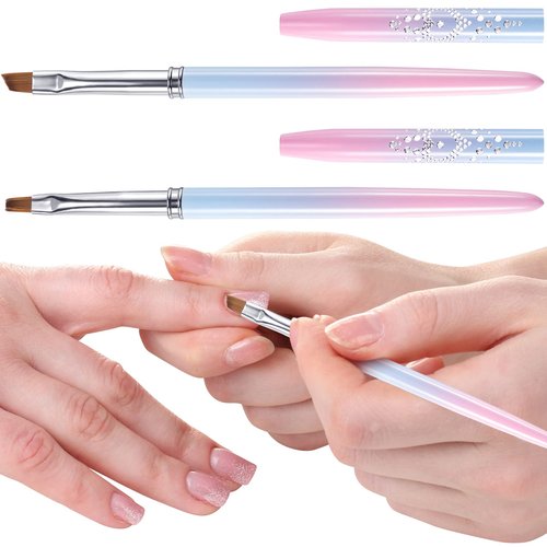 ANCIRS 2 Pack Nail Cleaning Brushes, 8mm Flat + 7.5mm Angled Head Acetone Resistant Nail Art Manicure Clean Brushes for Polish Cuticles Clean up