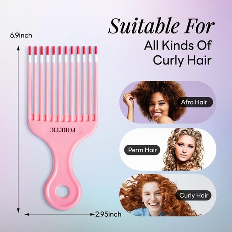 Foretic Smooth Hair Pick Comb for Curly, Thick, Medium to Long Hair, Facial Hair（Pink, Purple）