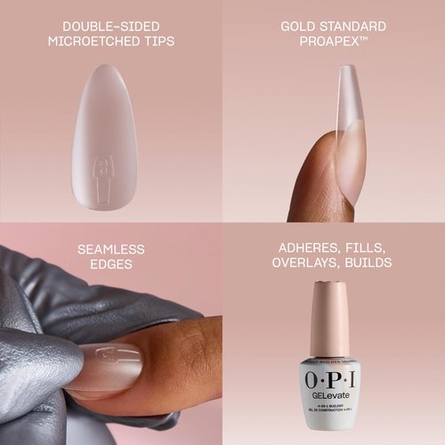 OPI GELevate Soft Gel, Nail Tips | Square Shape Extensions | Flexible & Natural Fit | 1 Box with 16 Sizes