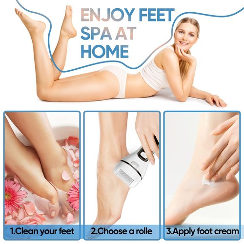 Electric Callus Remover for Feet Waterproof Rechargeable 18 in 1 Professional Pedicure Kit Foot File Pedi Scrubber Foot Care Tools Wet & Dry for Hard Cracked Dry Dead Skin 3 Rollers 2 Speeds (White)