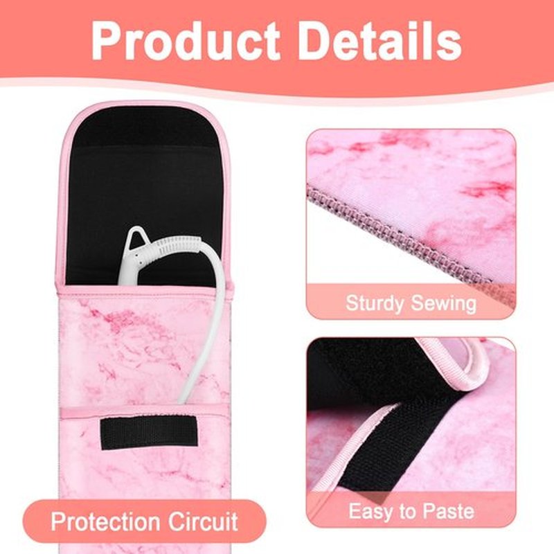 Shappy 2 Pcs Curling Iron Travel Case Cover Heat Resistant Flat Iron Holder Case Sleeve Neoprene Straightener Holder and Silicone Hot Hair Tools Mat Bag(Pink Marble Style)