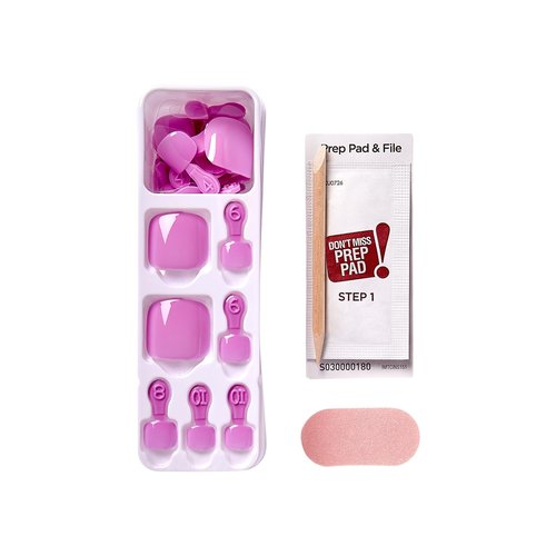 KISS imPRESS Color No Glue Pedi Press-On Toenails, Pink Squoval Shape, Includes 24 Nails, Prep Pad, 1 Manicure Stick, 1 Mini File