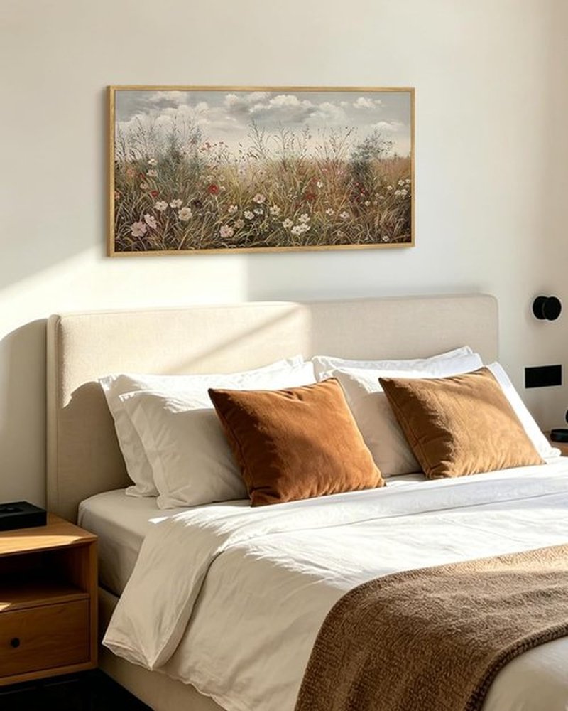 KUVIOKE Vintage Landscape Wall Art - Large 20x40in Meadow Wildflower Print | Rustic Farmhouse Decor