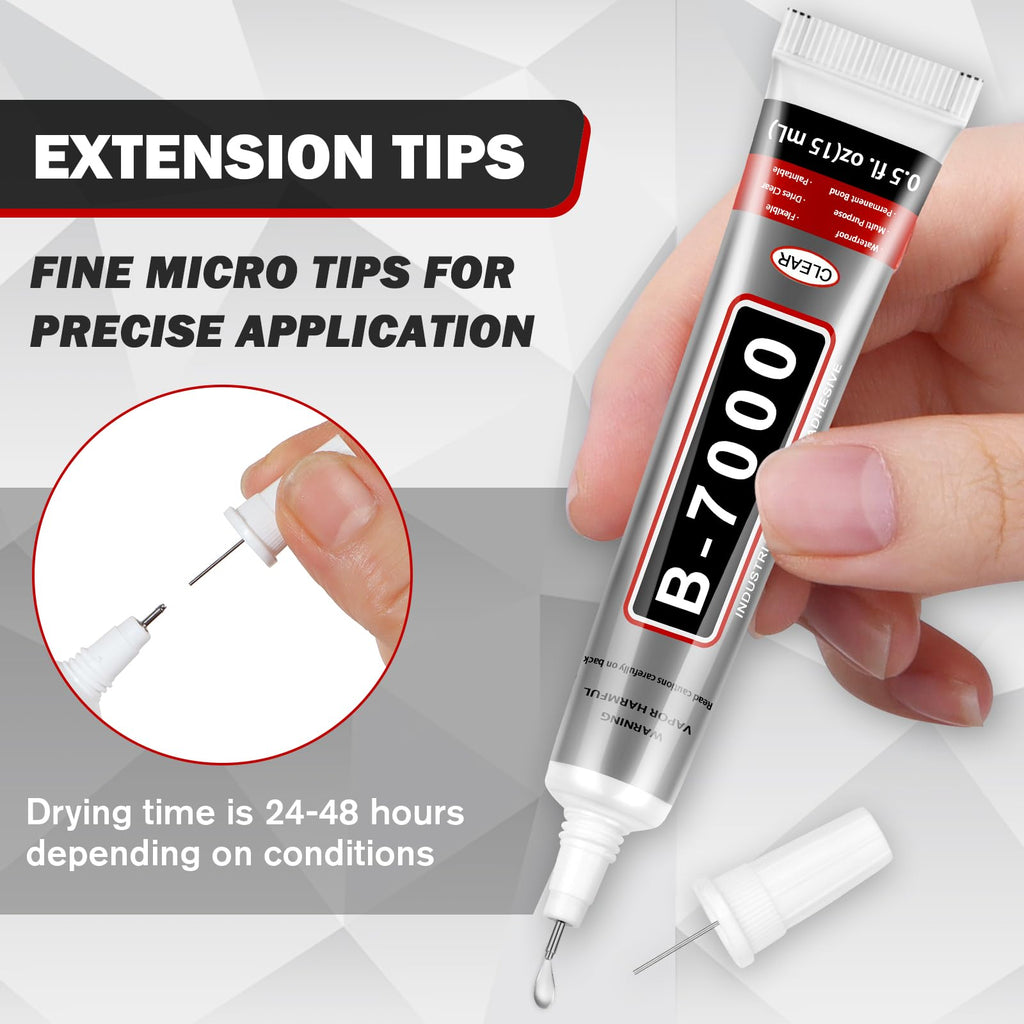 B-7000 Glue Clear with Precision Tip, 15ml 24 Pack Multi-Function Craft Adhesive, Waterproof Strong Bond Glue for Jewelry Making, Rhinestones, Bedazzling, Crafts, Shoes, Fabric, Phone Repair