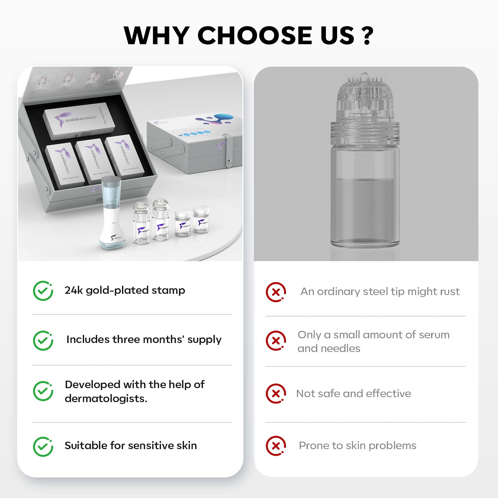 Micro Infusion System for Face & Neck-Micro Infusion Kit to Leave Skin Firmer & Smoother-0.25mm Facial Stamp with Collagen & Hyaluronic Acid Serum for At Home Glow and Anti-aging-1 Month Supply