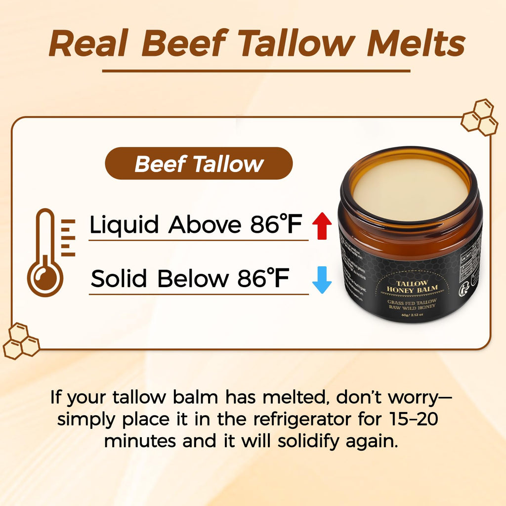 BELYESEE Beef Tallow for Skin with Honey, Unscented Moisturizing Tallow Balm for Face & Body,Grass-Fed，Deeply Nourishing for Dry Skin60g (2.1 oz)
