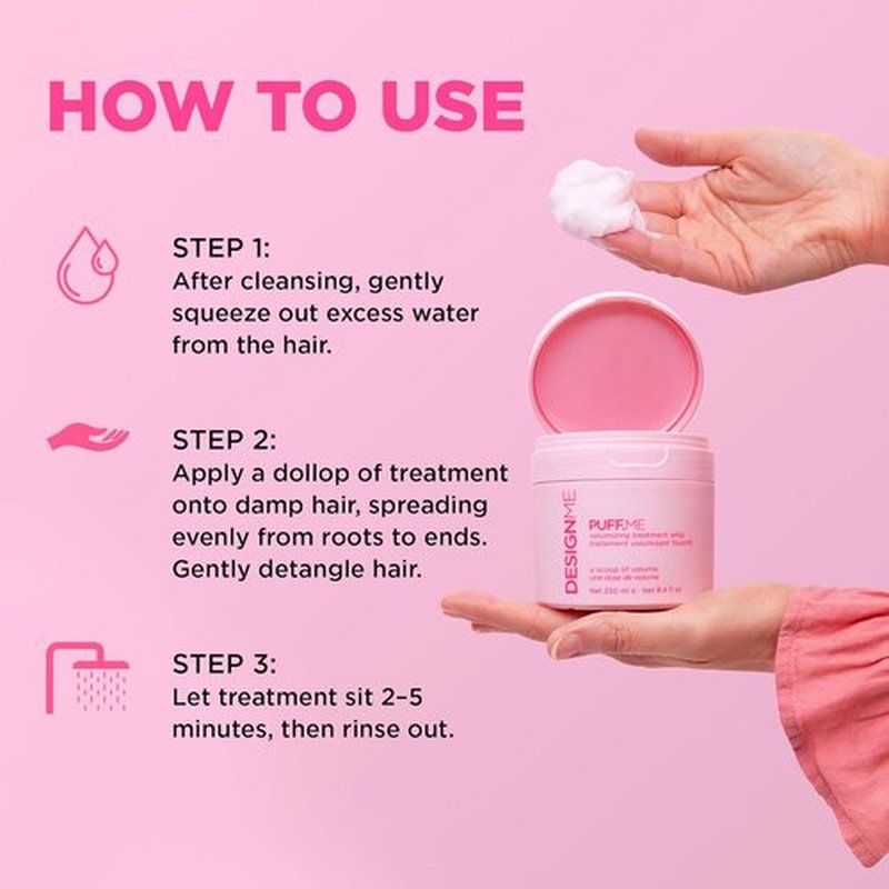 Design.Me PUFF.ME Volumizing Treatment Whip - Lightweight Hair Mask with Hyaluronic Acid for Fine & Medium Hair | Adds Volume & Thickness