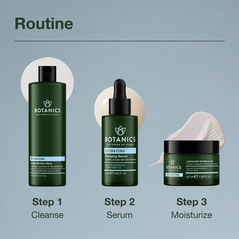 Botanics Hydrating Serum - Skin Plumping Serum for Face & Long-Lasting Hydration - Enriched with Snow Mushroom - Vegan & Cruelty-Free (0.84 Fl Oz)