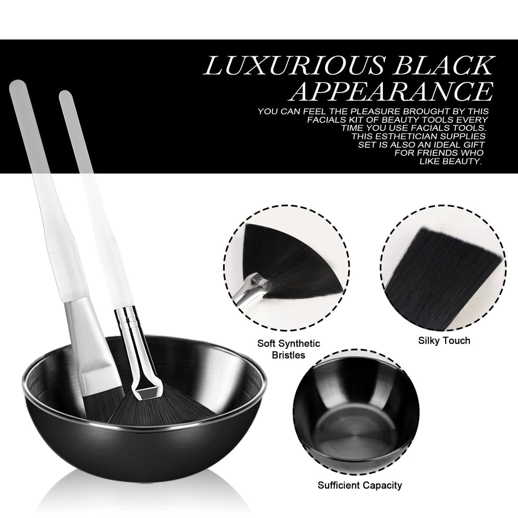 12 Pcs Black Esthetician Supplies for Facials Set 4 Black Facial Bowls Esthetician 4 Facial Brushes Esthetician 4 Flat Brushes Face Mask Cosmetic Applicators for Mud Cream Spa Salon Makeup Women Gift