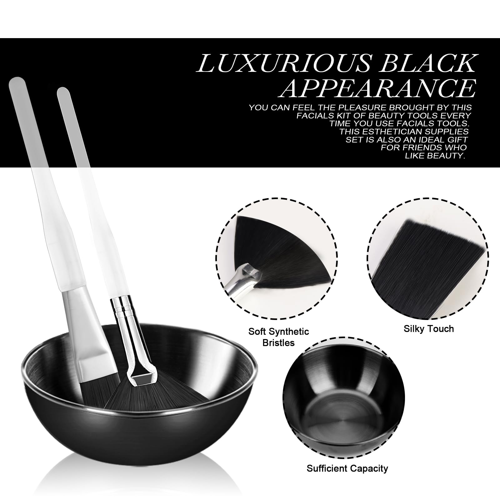 12 Pcs Black Esthetician Supplies for Facials Set 4 Black Facial Bowls Esthetician 4 Facial Brushes Esthetician 4 Flat Brushes Face Mask Cosmetic Applicators for Mud Cream Spa Salon Makeup Women Gift