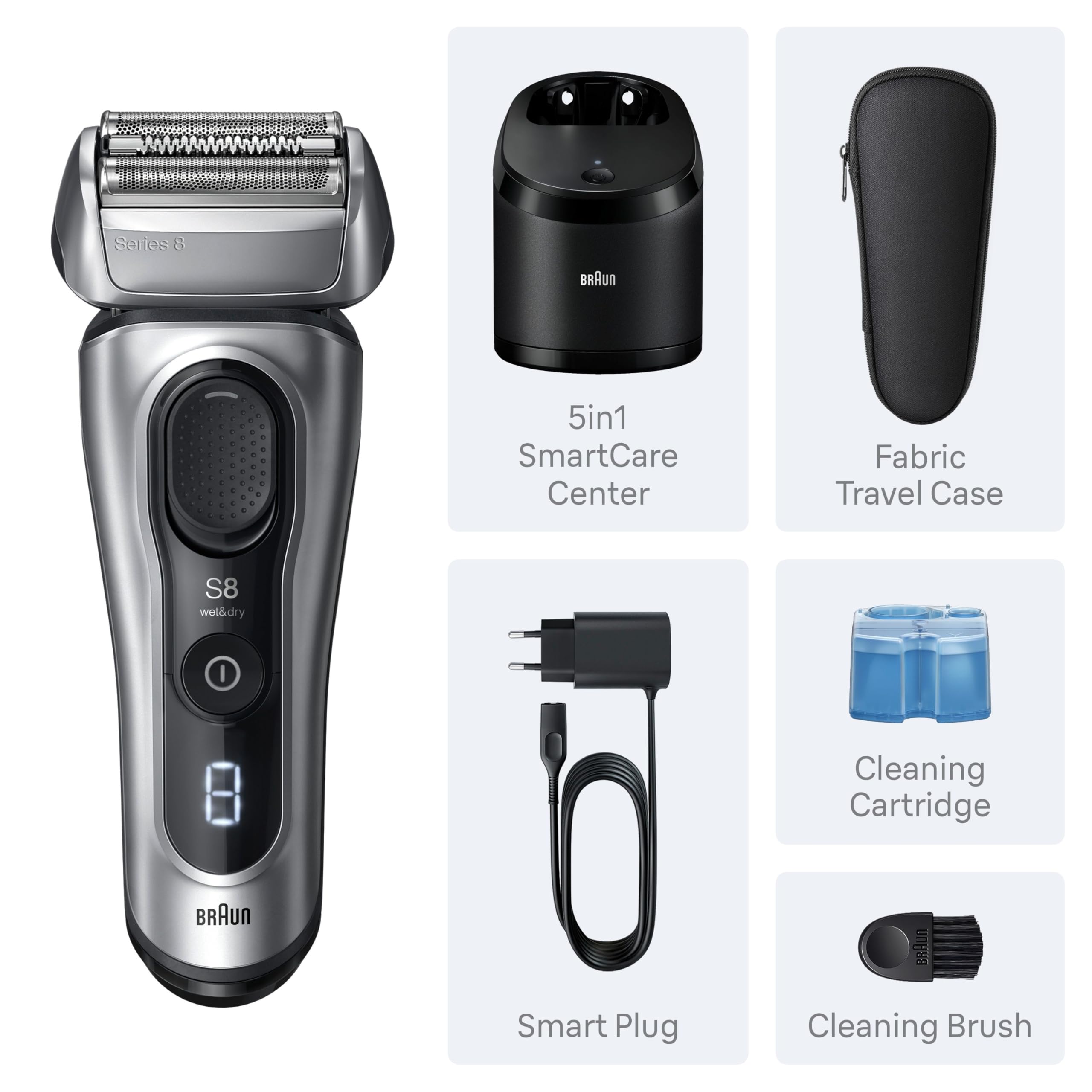 Braun Series 8 8567cc Electric Razor for Men, 4+1 Shaving Elements & Precision Long Hair Trimmer, 5in1 SmartCare Center, Close & Gentle Even on Dense Beards, Wet & Dry Electric Razor, 60min Runtime