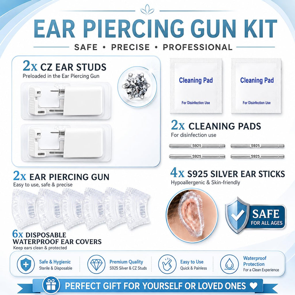 Anzero Ear Piercing Kit Disposable Ear Piercing Gun Kit with Sterile CZ Studs, Painless Piercing Gun for Home Self-Use, Easy & Safe Piercing for Women, Men & Girls - 5MM