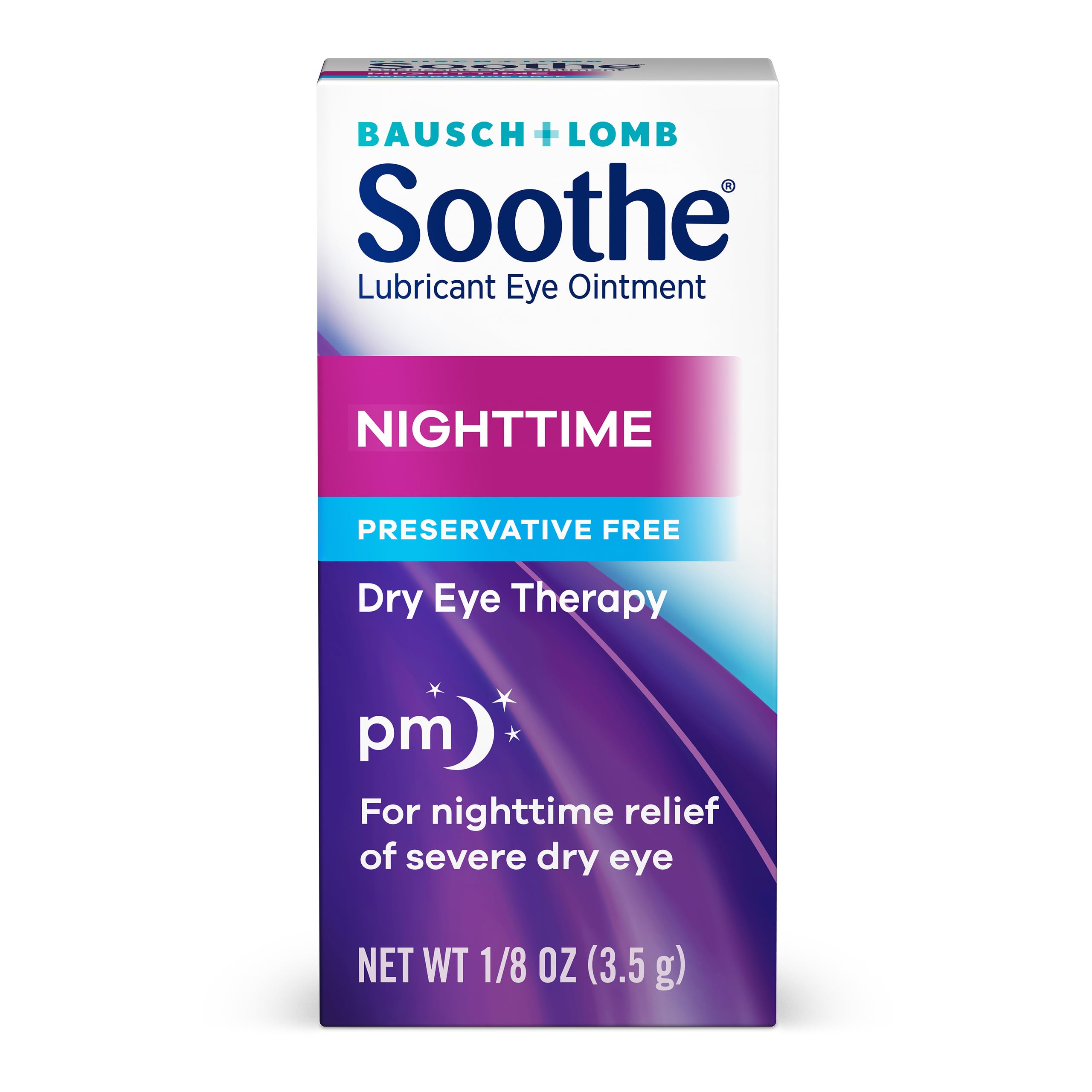 Soothe Eye Ointment by Bausch & Lomb, Lubricant Relief for Dry Eyes, Moisturizing & Comforting Nighttime Dry Eye Therapy, Suitable for Sensitive Eyes, Preservative Free, 3.5 g