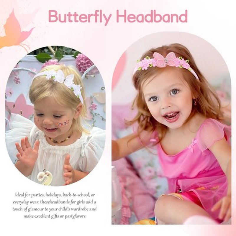 OAOLEER 4PCS Headband for Girls, Flower Headbands Floral Hair Bands Non Slip Hoops Accessories for Girls Toddlers Kids Teens Children(Butterfly Headbands, 1 Count (Pack of 4))
