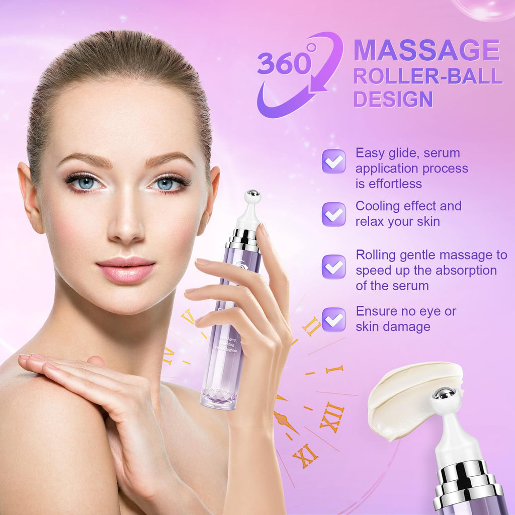 5% Caffeine Eye Cream for Dark Circles Under Treatment Eye Serum for Wrinkles Fine Lines, Retinol Under Cream for Puffiness and Bags with 360° Massage Roller-Ball