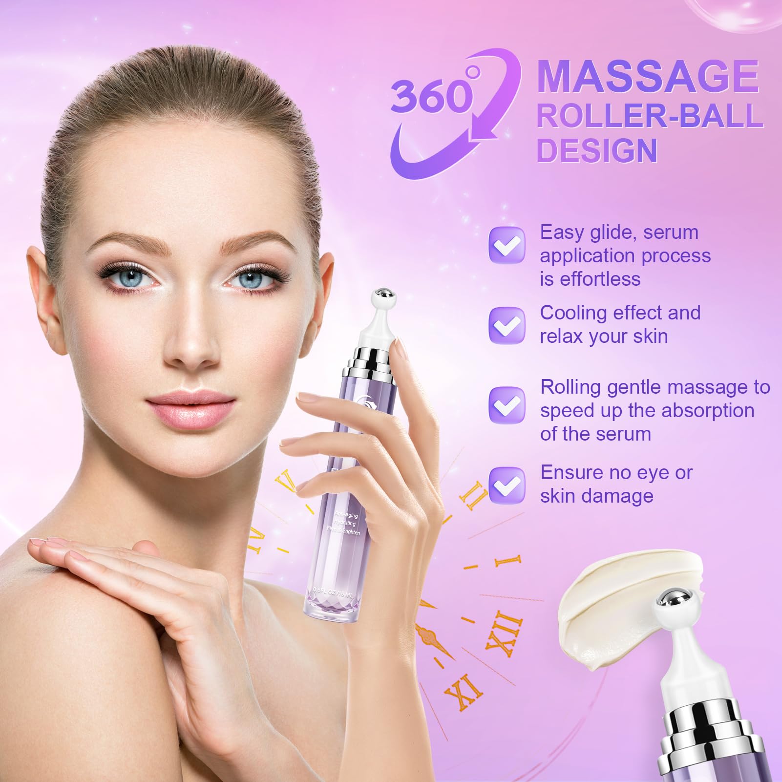 5% Caffeine Eye Cream for Dark Circles Under Treatment Eye Serum for Wrinkles Fine Lines, Retinol Under Cream for Puffiness and Bags with 360° Massage Roller-Ball