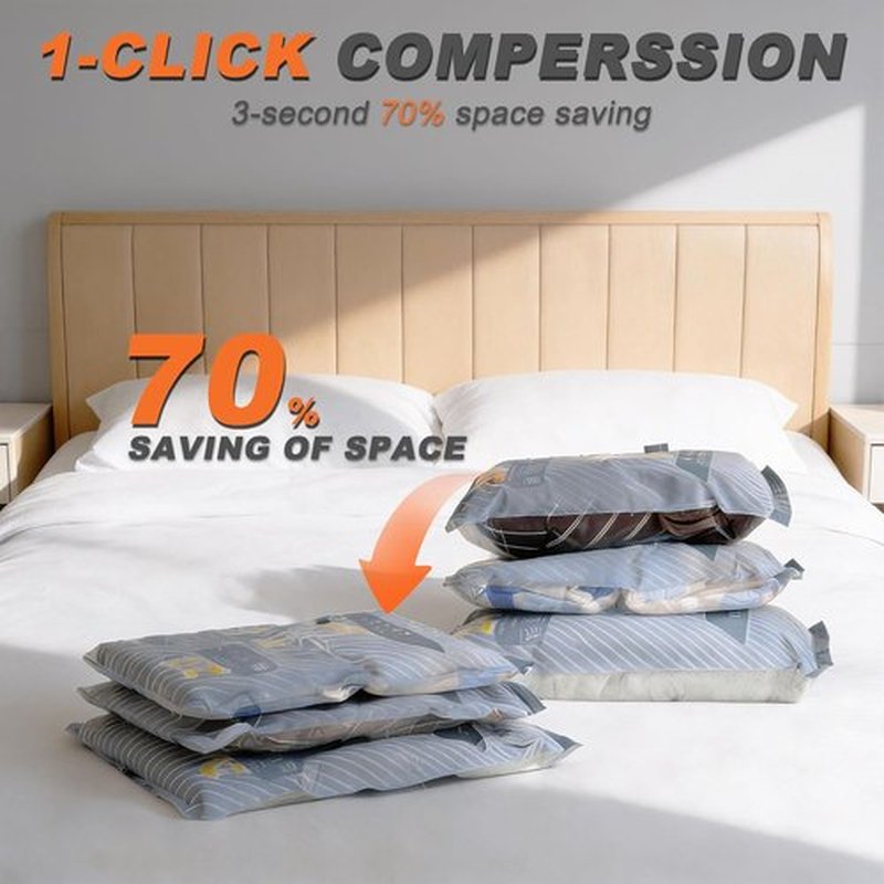 Skiennix 15-Pack Vacuum Bags - Travel Compression Packing Bags with Wireless Pump | Carry-On Size, Space Saver for Clothes