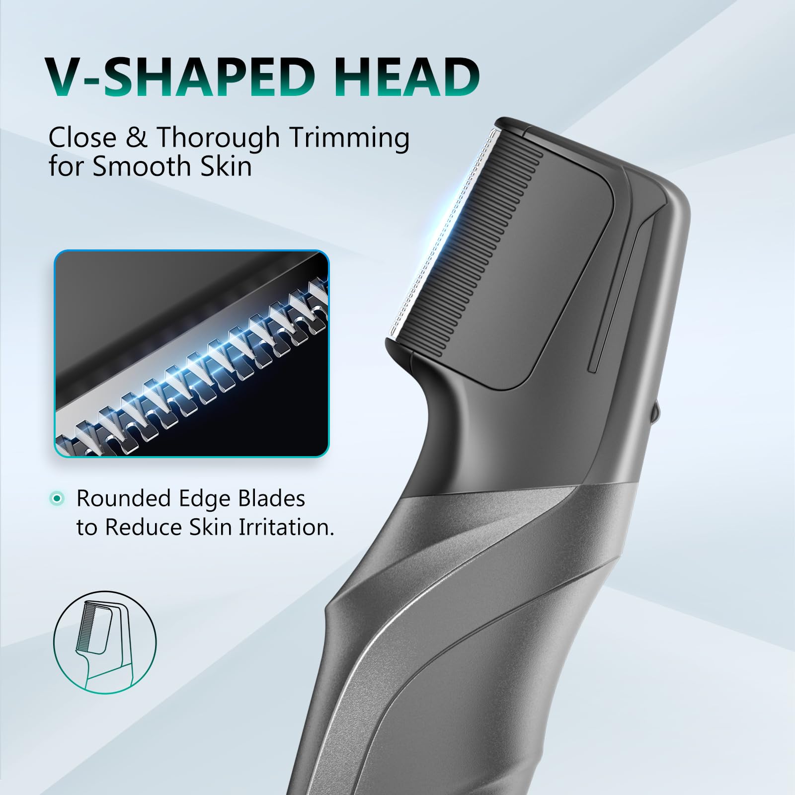 kensen Body Hair Trimmer for Men - Manscape Beard Trimmer for Men, V-Shaped Trimming Head with 2 Comb Attachments Mens Groin & Pubic Hair Trimmer IPX5 Waterproof Wet/Dry Mens Electric Razor