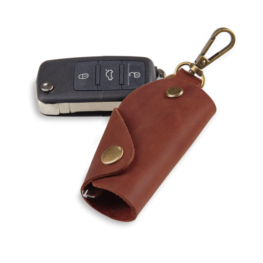 MAKYN Leather Wrap Keychain, Key Holder Pouch Keychain, Car Key Holder, Motorcycle Key Holder Organizer, Key Holder with Keyring (Cognac)
