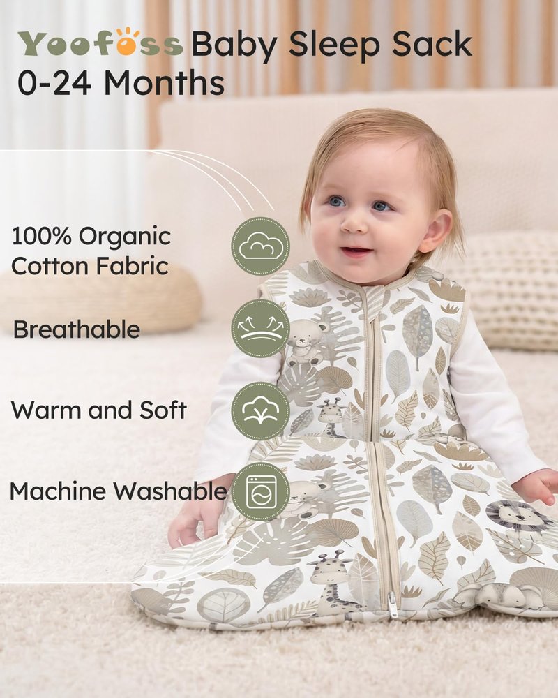 Yoofoss Baby Sleep Sack | 1.5 Tog Wearable Blanket for Infants 0-6 Months | 100% Organic Cotton, Soft & Warm