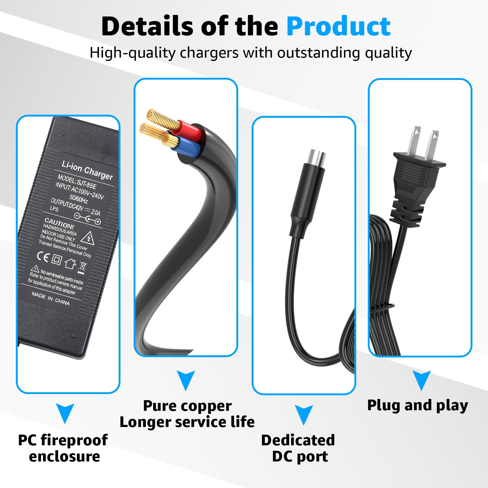 Norward 42V Charger for Phantomgogo A9 A8, Compatible with Phantom GO A9 Foldable 350W Motor 36V 10.4Ah Lithium Battery Charger