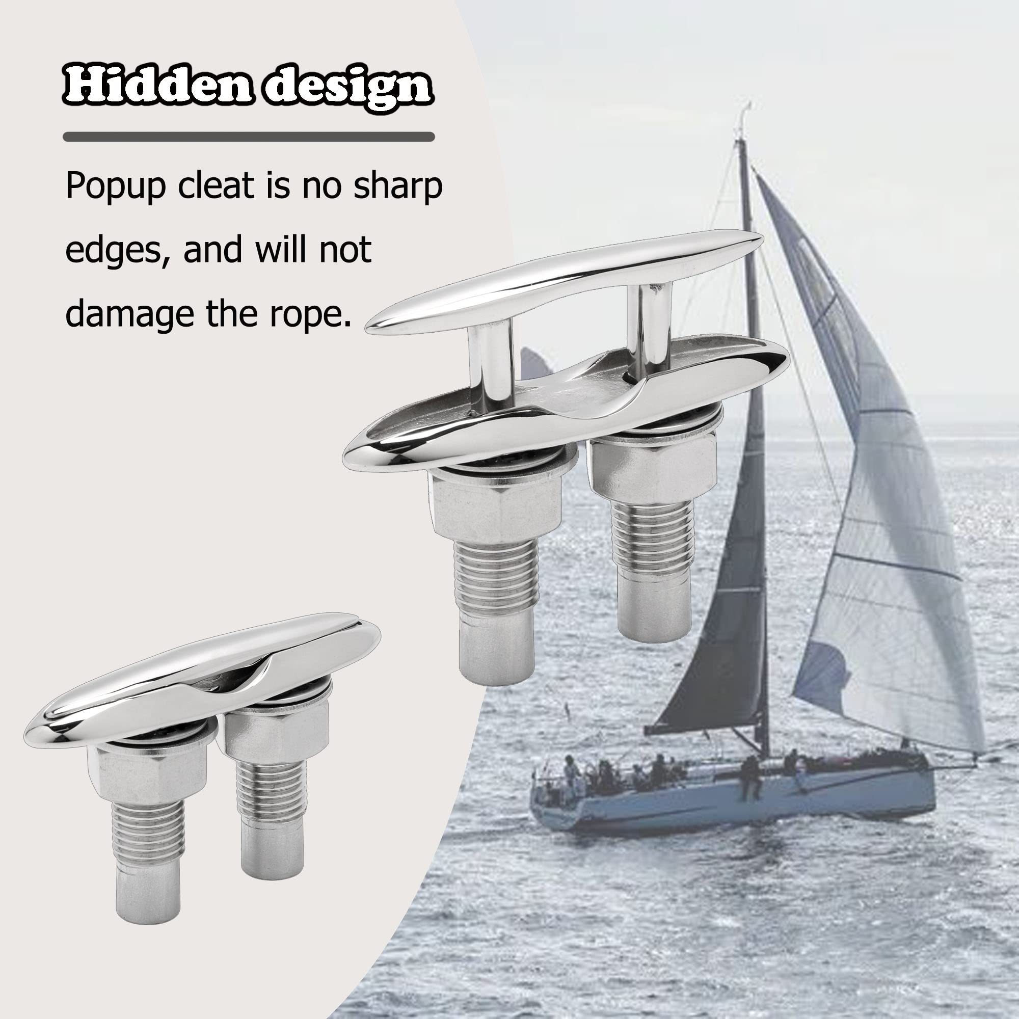 Searoam Pull Up Boat Cleats Retractable Boat Claet 316 Stainless Steel Hidden Flush Mount Cleat 5 Inch Pop Up Boat Cleats,Popup Cleat Yacht Marine Boat Dock Cleats Accessory