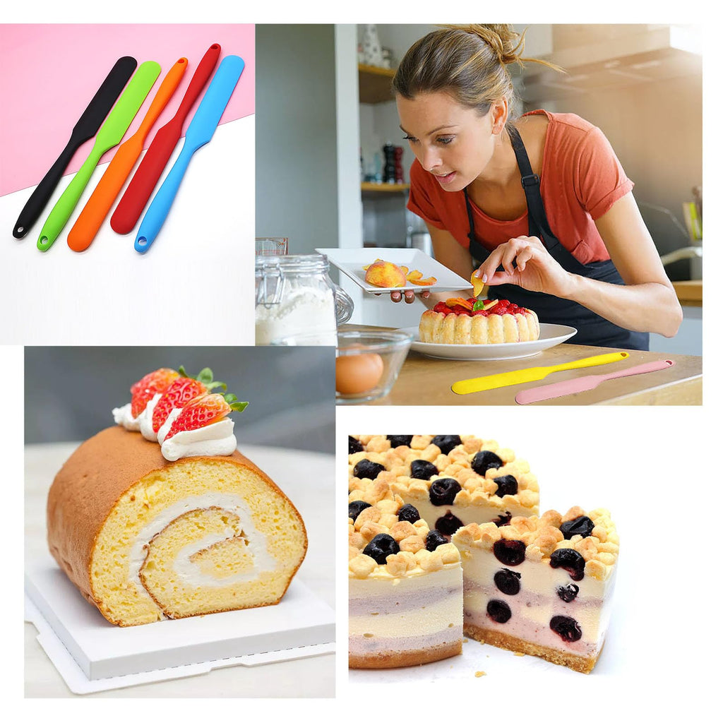 【5 Pack】Silicone Jar Spatula, Long Handle Jar Scraper Spurtle, Sourdough Spatula, Non-Stick Heat Resistant Cake Cream Spatulas Set, Small Spatulas for Kitchen Use