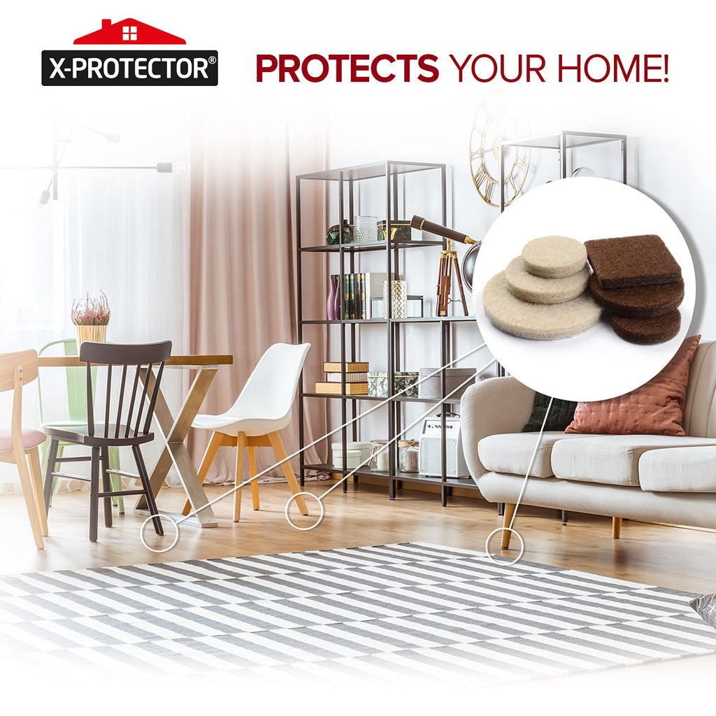Felt Furniture Pads X-PROTECTOR 133 PCS Premium Furniture Pads - Felt Pads Furniture Feet Best Wood Floor Protectors - Protect Your Hardwood & Laminate Flooring! Brown and Beige