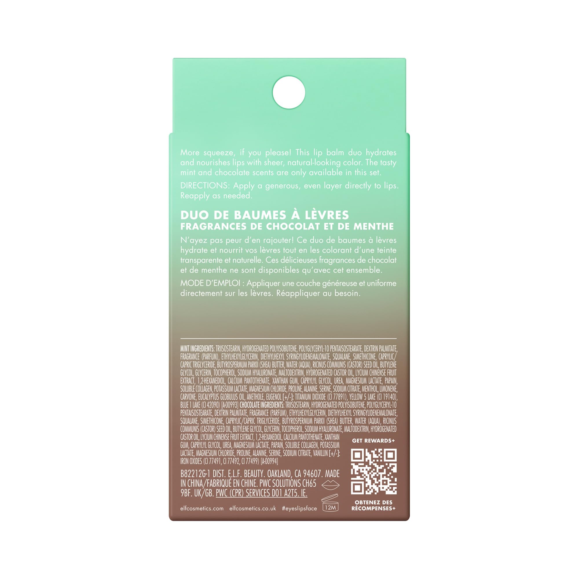 e.l.f. Squeeze Me More Lip Balm Duo, Moisturizing Balm For A Sheer Tint Of Color, Made With Hyaluronic Acid, Vegan & Cruelty-Free, Mint & Chocolate