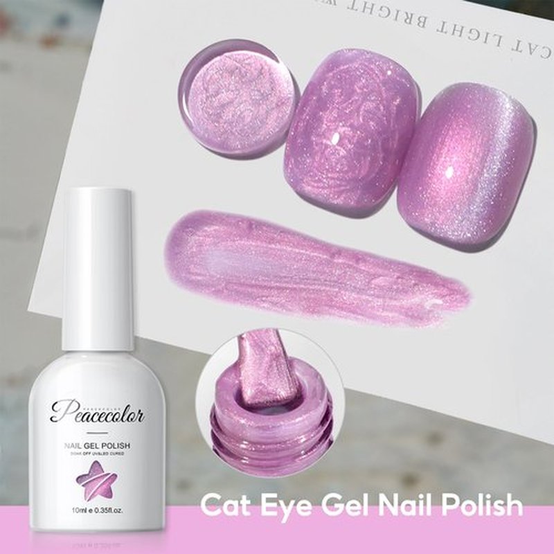 PEACECOLOR Cateye Gel Polish Shimmer Pearl Nail Polish with Magnet 6 Colors Spring Cat Eye Magnetic Nail Polish Iridescent Chrome Mermaid Drawing Swirl Shell Thread Effect Valentines Day Gifts