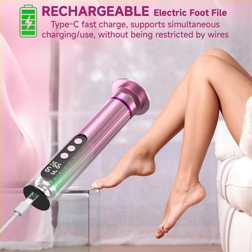 Electric Foot Nail File Cordless, 2 in 1 Wireless Dermave Electric Foot Callus Remover, Adjustable 9 Speed Rechargeable Pedicure Foot Filer Tool w/Sandpaper Discs & Nail Drill Bits,Digital Display