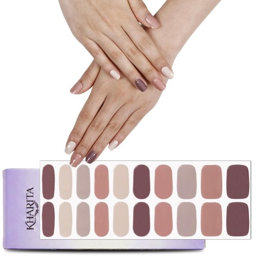 KHARITA Semi Cured Gel Nail Strips – Real Gel Nail Polish Wraps for Brittle Nails | Waterproof Long Lasting Easy Peel-Off Removal | Hema-Free | 20-Piece Spring Flower Salon Kit with File & Stick